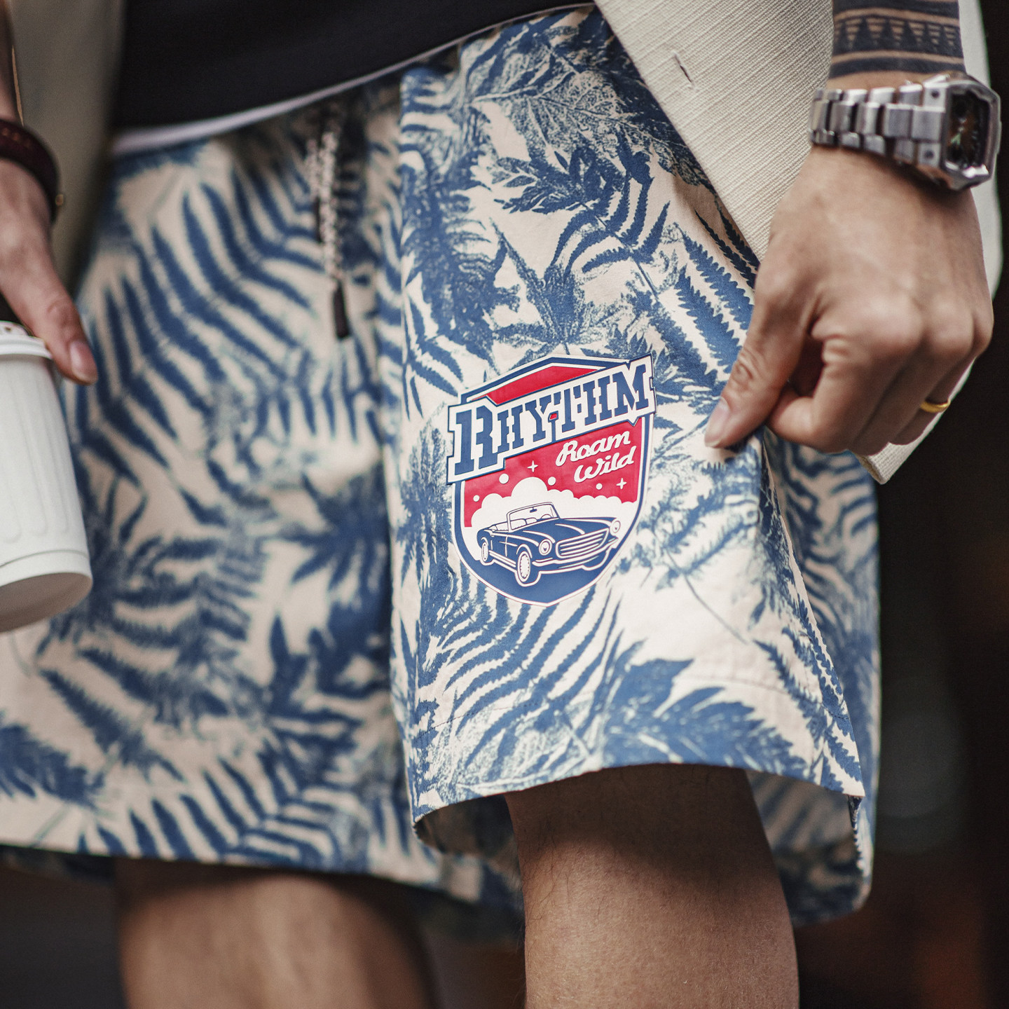 美式印花沙灘褲海邊度假短褲寬鬆薄款外穿休閒五分褲男夏