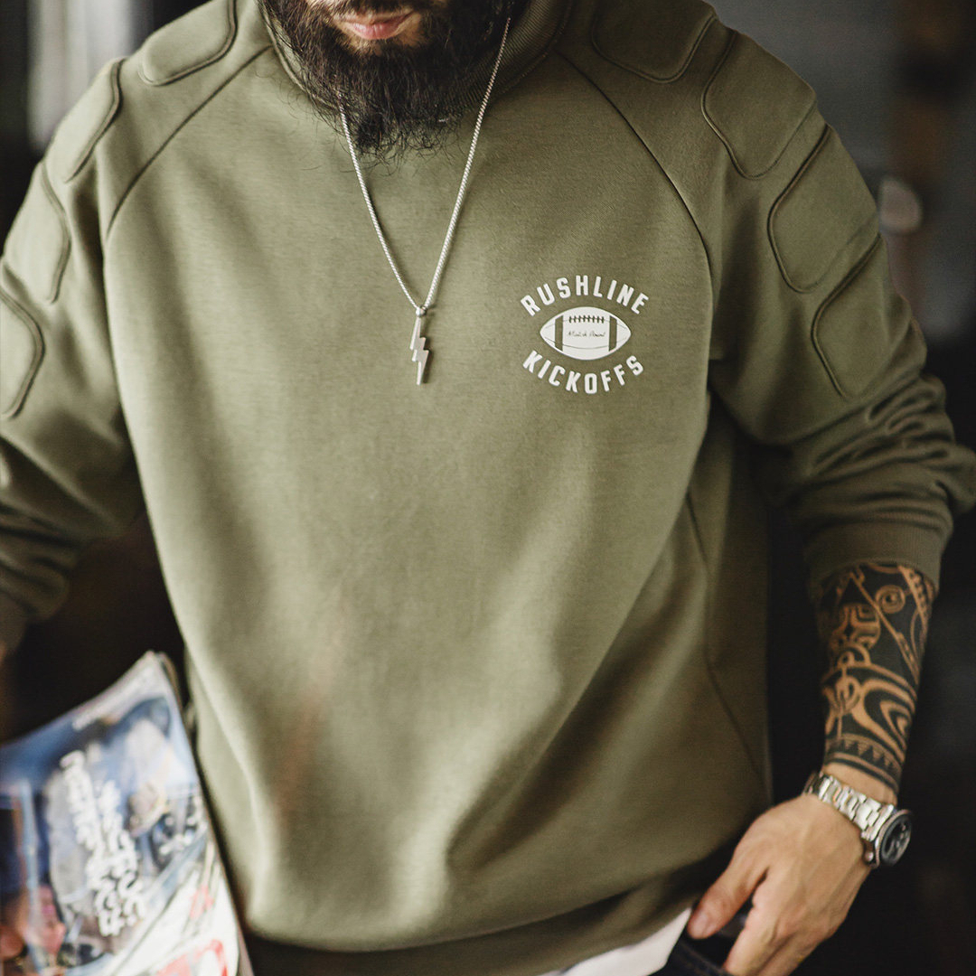 美式加絨衛衣橄欖綠色套頭加厚保暖寬鬆圓領外穿外套男冬