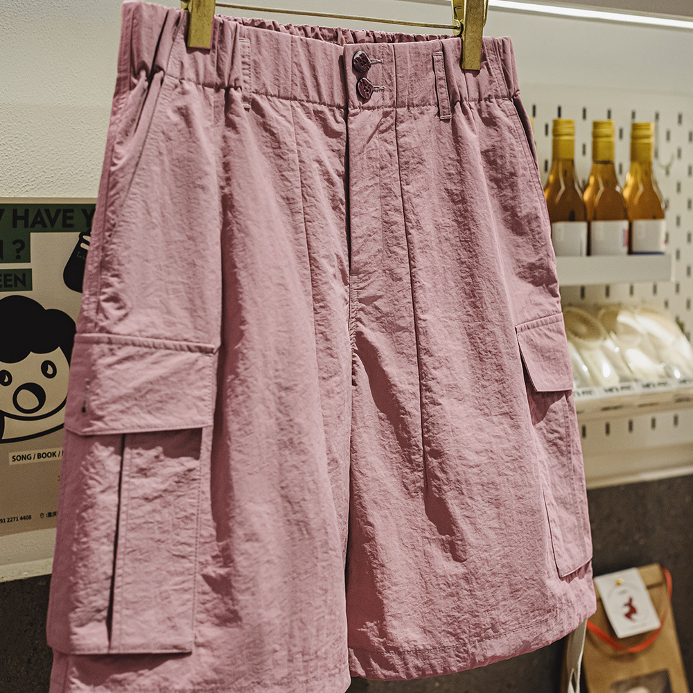 山系速幹短褲美式大口袋梭織寬鬆直筒粉色薄款短褲男夏季