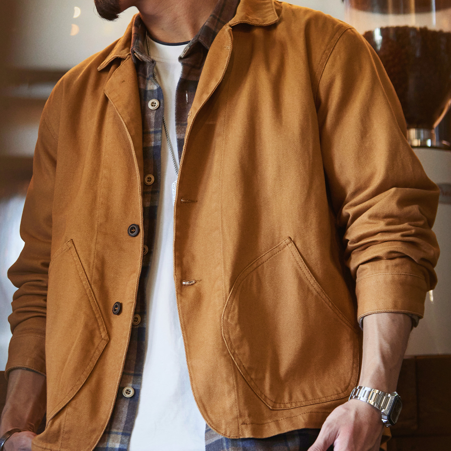 美式復古citywalk薑黃色工裝夾克男2025秋季新款寬鬆休閒獵裝外套