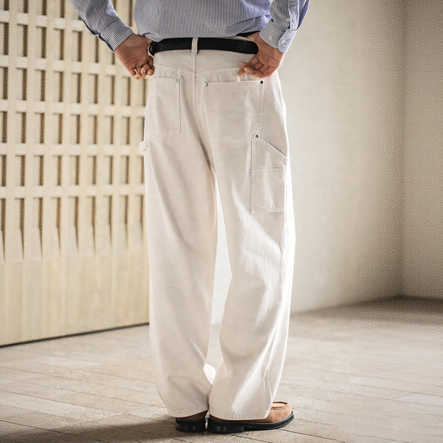 MRA 白色B01伐木工裝水洗牛仔褲純棉直筒多口袋休閒長褲男春秋