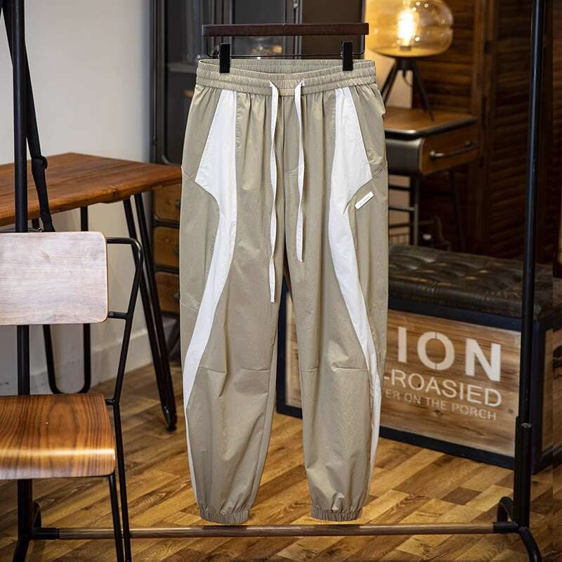 美式拼接工裝束脚休閒褲男春夏2025新款撞色戶外速幹運動褲子薄款