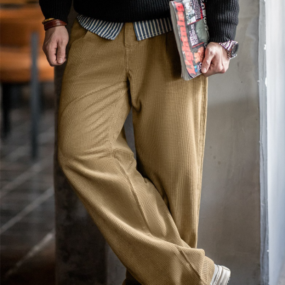 美式復古玉米粒燈芯絨休閒褲肌理感寬鬆純棉直筒褲子男秋-Retro's Wear