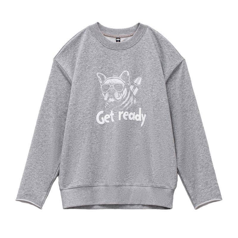 美式復古灰色重磅套頭寬鬆內搭印花衛衣長袖T恤上衣女士春秋