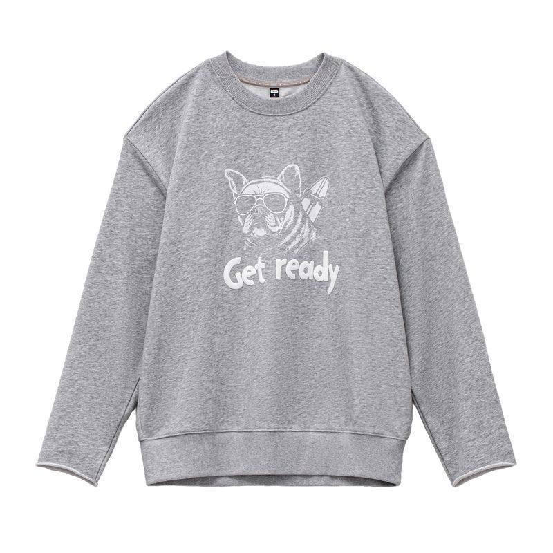 美式復古灰色重磅套頭寬鬆內搭印花衛衣長袖T恤上衣女士春秋