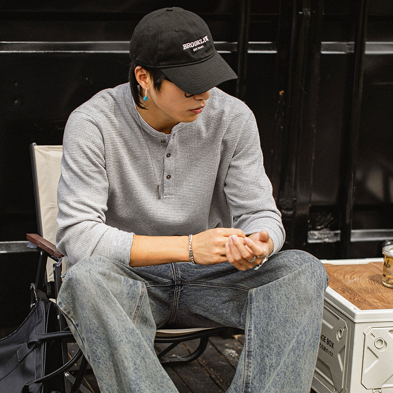 MRA亨利領正肩打底衫300g重磅白色長袖T恤上衣內搭老錢風男秋