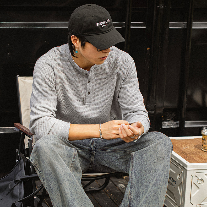 MRA亨利領正肩打底衫300g重磅白色長袖T恤上衣內搭老錢風男秋