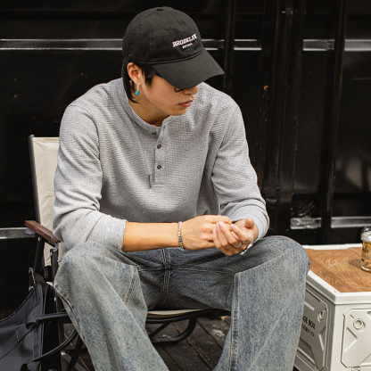 MRA亨利領正肩打底衫300g重磅白色長袖T恤上衣內搭老錢風男秋