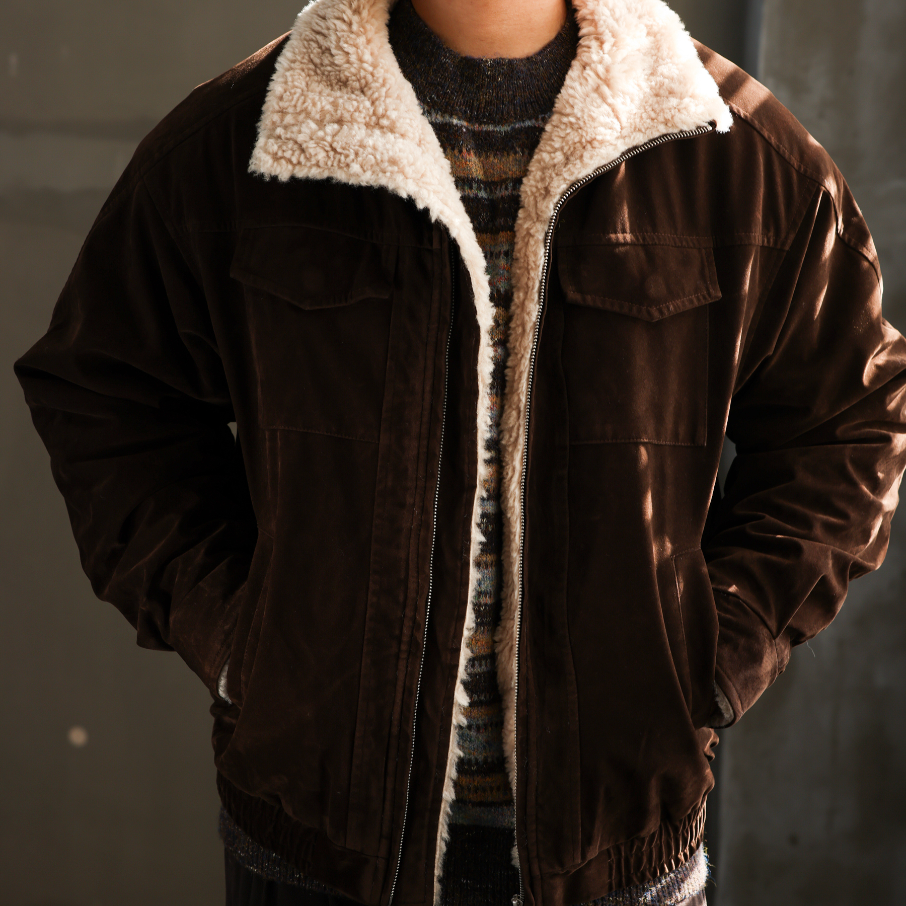 美式復古vintage羊羔絨立領夾克男保暖禦寒工裝棉服外套