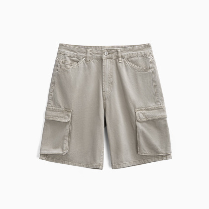 MRA多口袋工裝褲直筒短褲水洗做舊重磅寬鬆純棉五分褲男夏