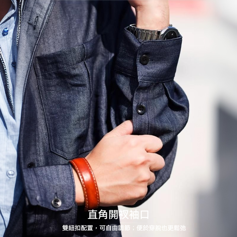 美式復古肌理感仿牛仔長袖襯衫男寬鬆Vintage疊穿襯衣春