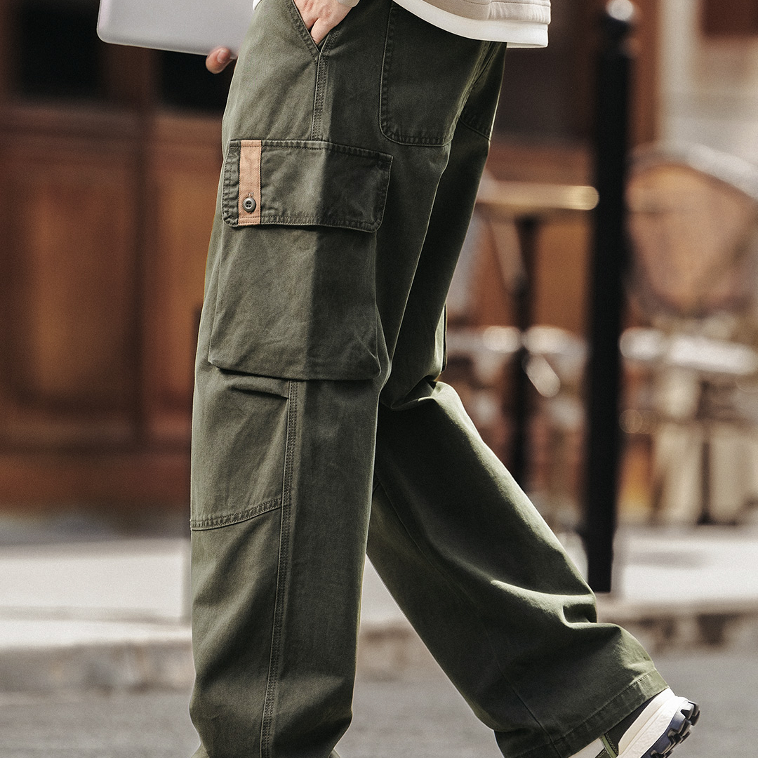 美式復古戶外純棉工裝褲男士秋季新款寬鬆直筒闊腿休閒褲子
