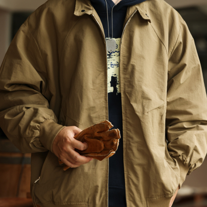 美式復古防風立領工裝夾克男卡其戶外通勤拉鍊口袋外套