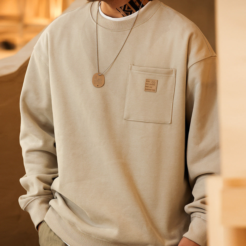 美式休閒復古重磅圓領衛衣男寬鬆毛圈底抓絨vintage打底外套-Retro's Wear