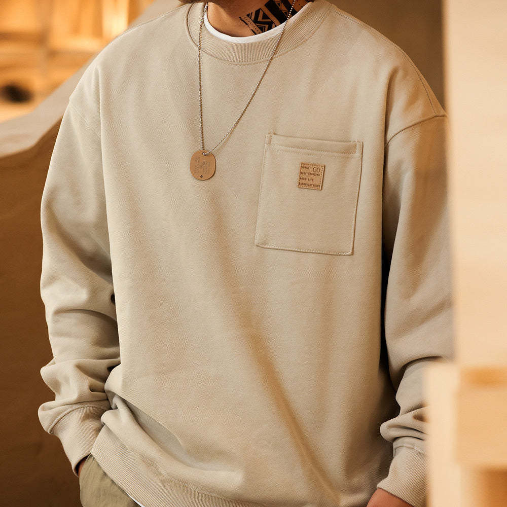 美式休閒復古重磅圓領衛衣男寬鬆毛圈底抓絨vintage打底外套-Retro's Wear