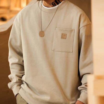 美式休閒復古重磅圓領衛衣男寬鬆毛圈底抓絨vintage打底外套-Retro's Wear