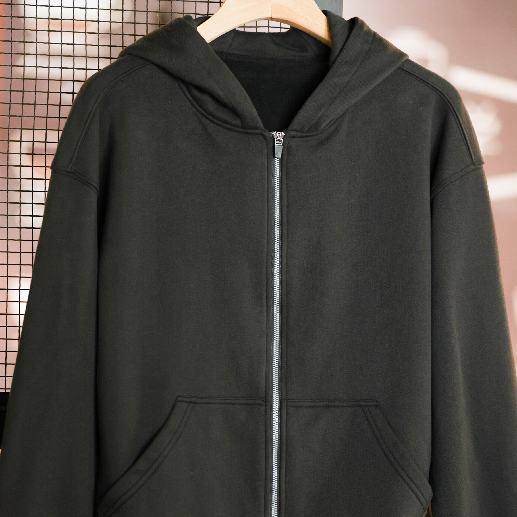 美式復古拉鍊連帽開衫衛衣男350g重磅針織磨毛絨感外套