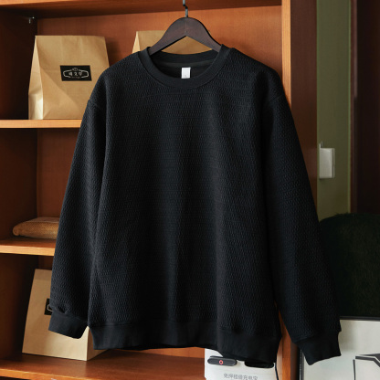 加絨歐棉絨肌理感圓領衛衣男士2025冬季新款內搭加厚保暖長袖上衣