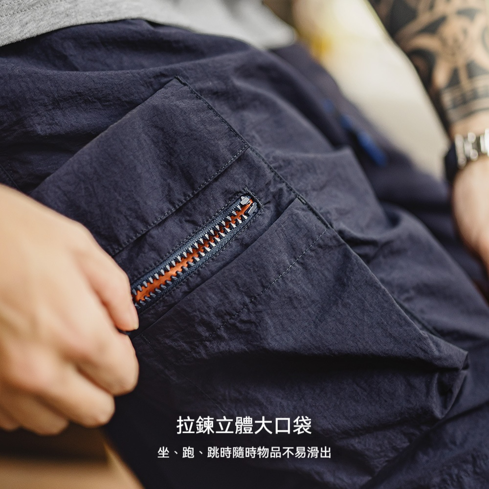 美式多口袋短褲速幹機能藏青色戶外輕薄款抽繩五分褲男夏