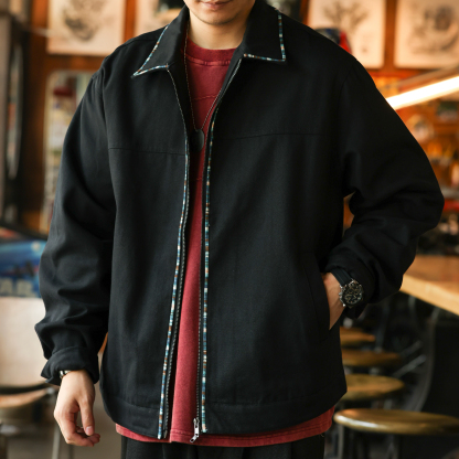 美式復古高級感帆布夾克男vintage織條設計翻領工裝外套