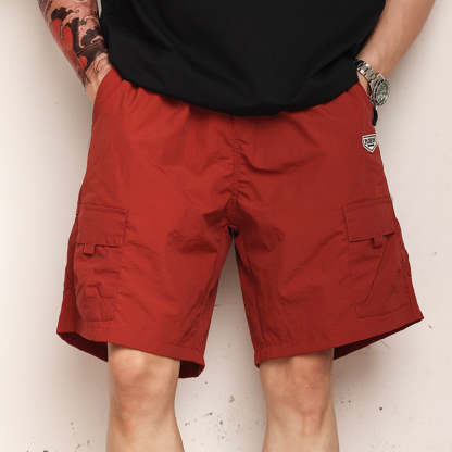 美式休閒尼龍速幹褶皺工裝短褲戶外運動薄款直筒五分褲男夏-Retro's Wear