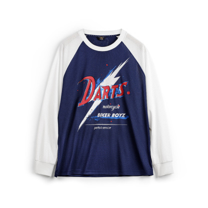 美式印花長袖T恤鏤空撞色針織插肩袖垂感套頭衛衣男夏秋