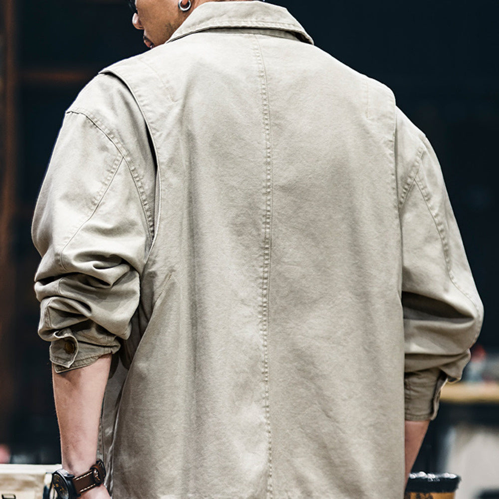 30g純棉重磅帆布復古夾克男春季2025新款美式做舊翻領機車外套男