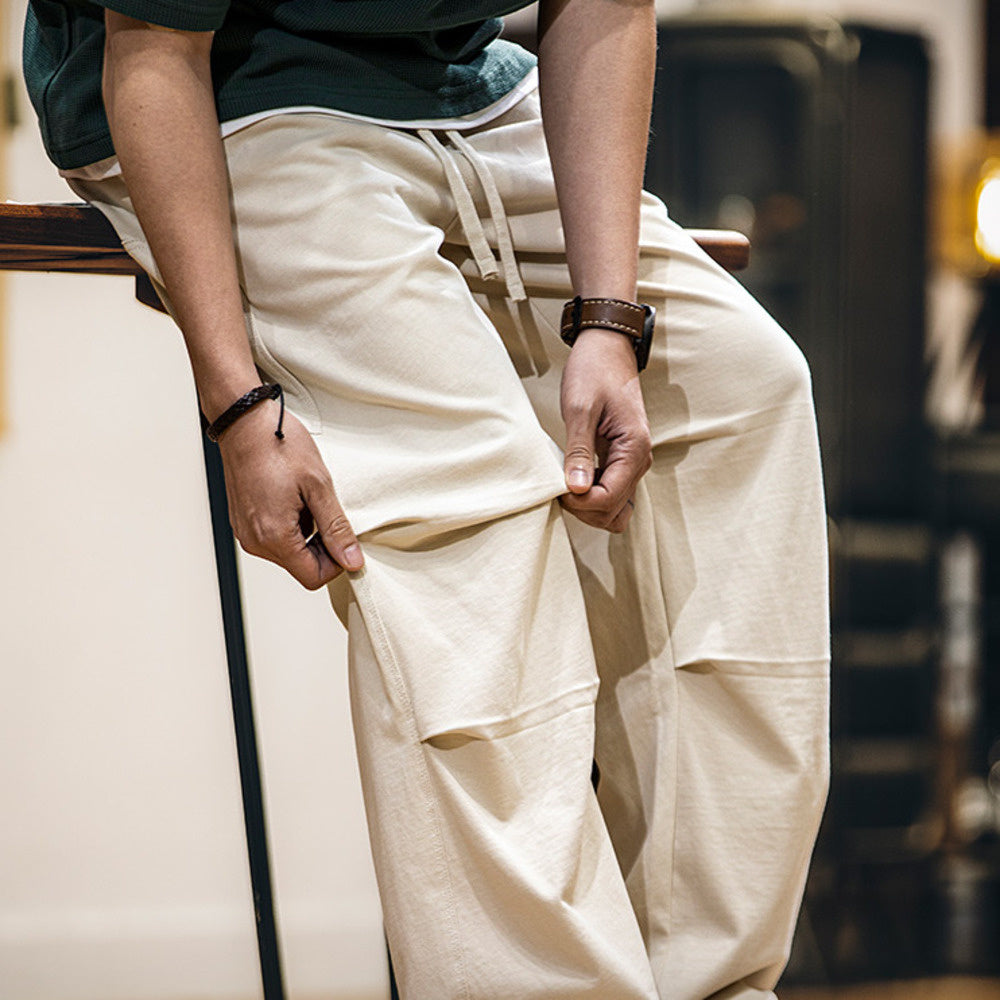 美式褶皺休閒褲男寬鬆直筒春夏2025新款多口袋工裝褲子男款傘兵褲