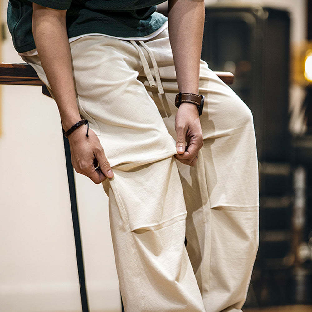 美式褶皺休閒褲男寬鬆直筒春夏2025新款多口袋工裝褲子男款傘兵褲