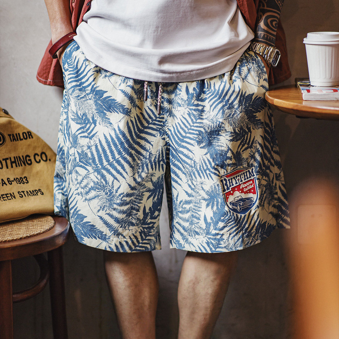 美式印花沙灘褲海邊度假短褲寬鬆薄款外穿休閒五分褲男夏