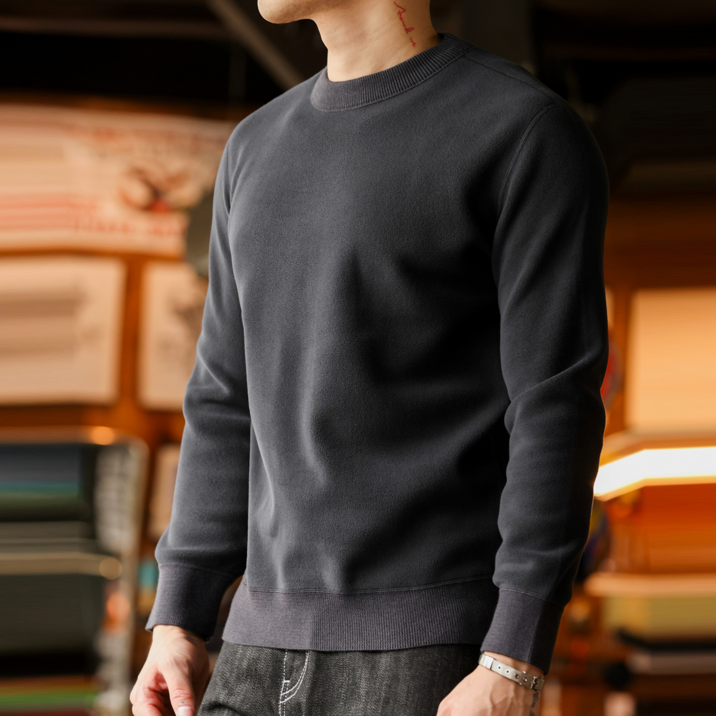 雙面奧粒絨保暖圓領衛衣男美式休閒加絨抗皺打底上衣冬