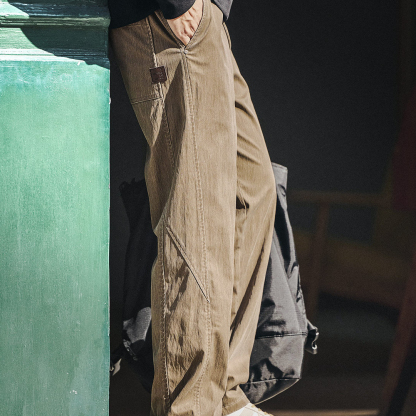 美式復古老錢風休閒褲男士寬鬆直筒秋冬新款舒適感工裝褲子