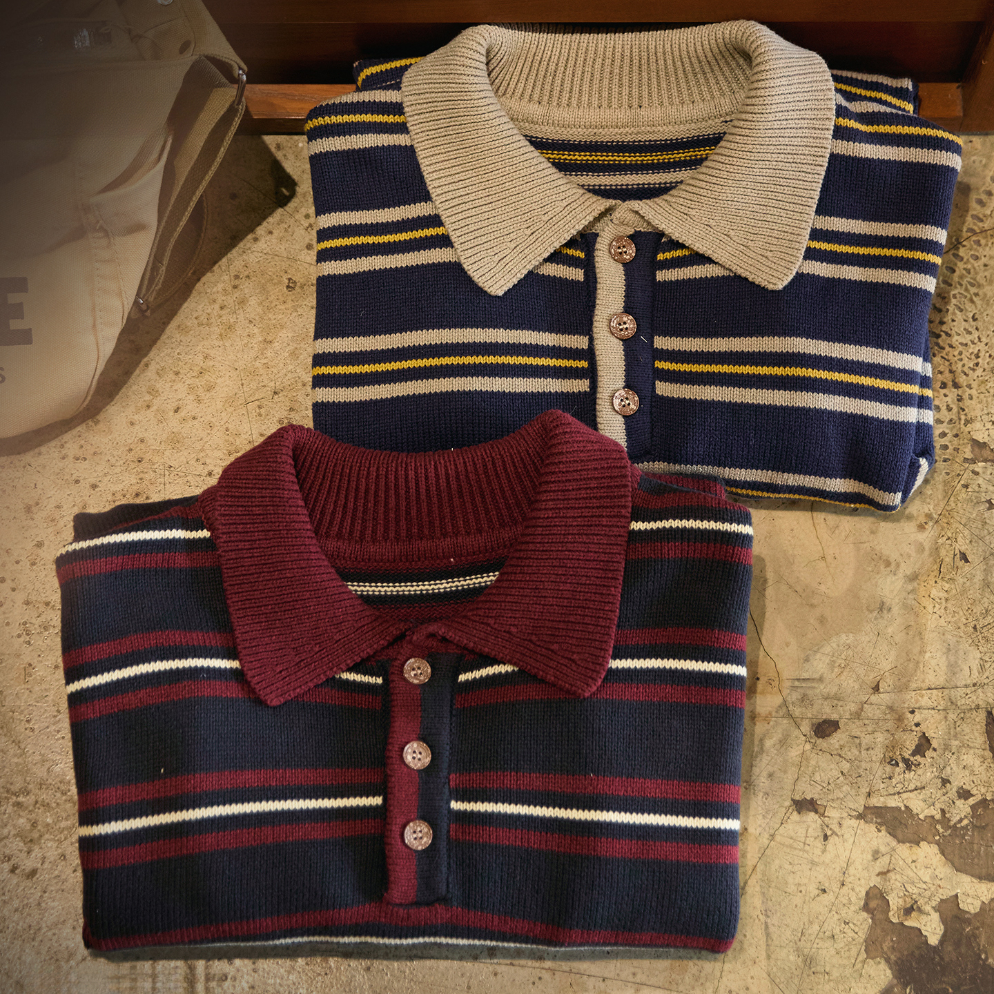 美式復古POLO領條紋毛衣男2025冬季新款寬鬆慵懶風撞色針織衫上衣