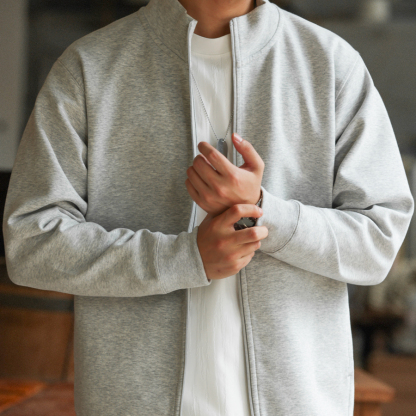 美式重磅立領開衫衛衣男cleanfit空氣感抗皺運動外套秋