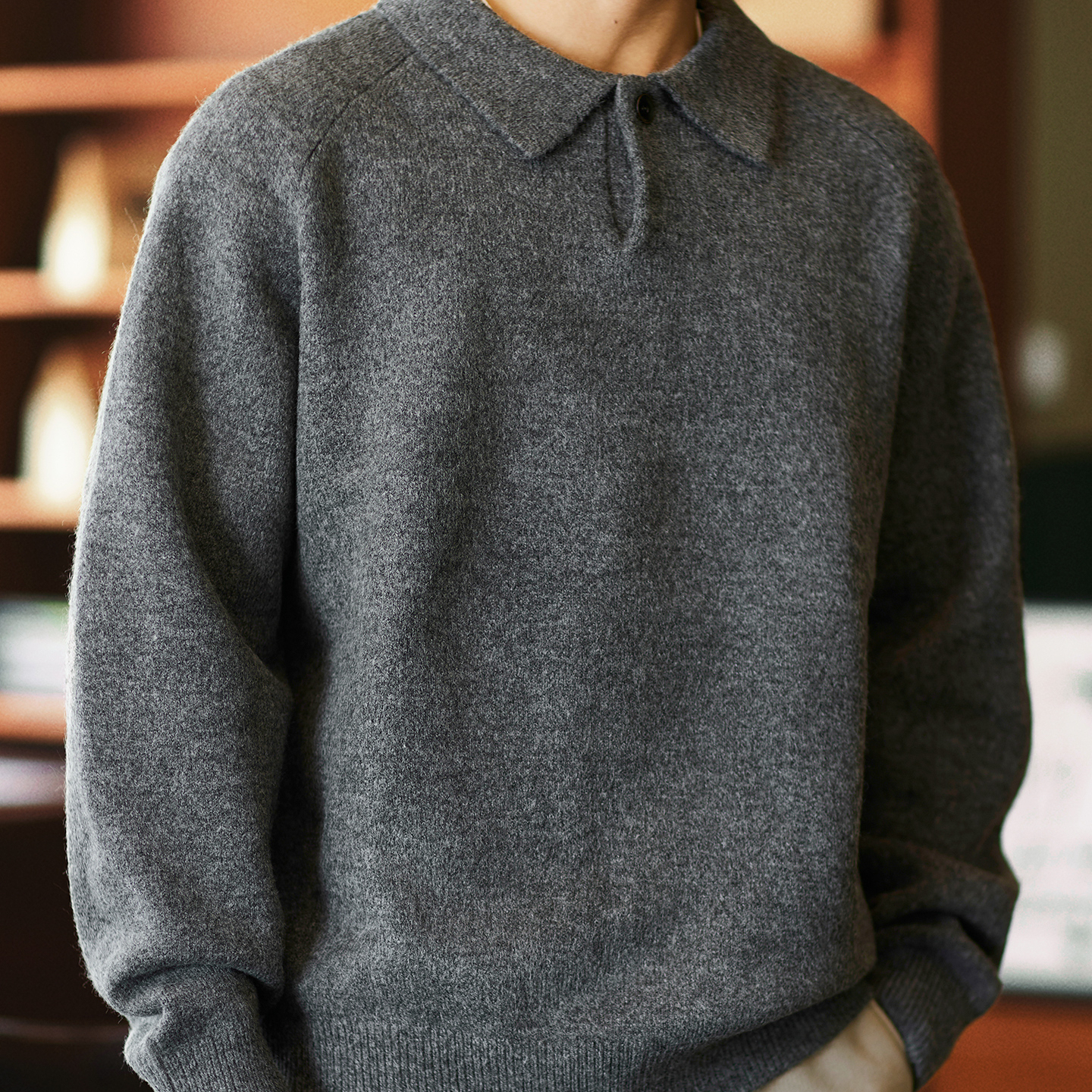 550g重磅翻領插肩袖毛衣男2025秋冬新款日常通勤保暖打底針織衫