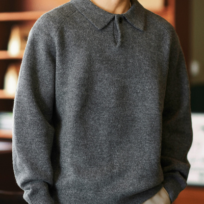 550g重磅翻領插肩袖毛衣男2025秋冬新款日常通勤保暖打底針織衫