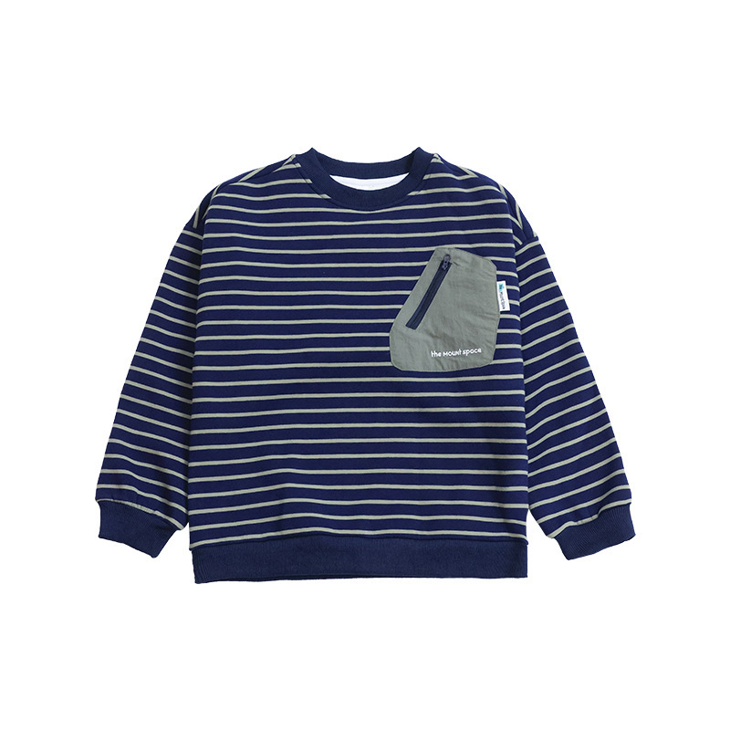 男童奧粒絨衛衣2025冬季款兒童撞色口袋長袖休閒圓領上衣大童衣服