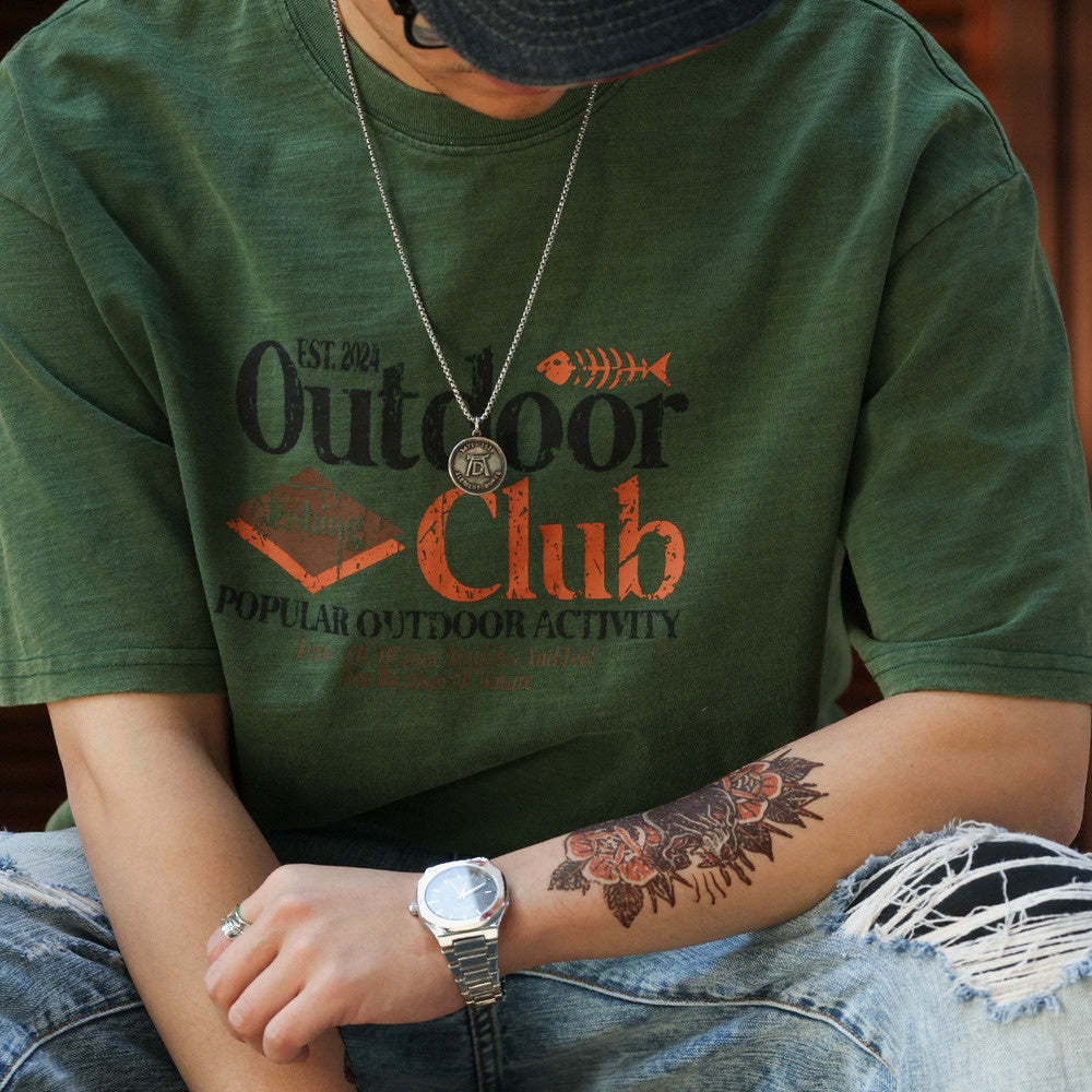 美式復古竹節棉圓領T恤男250g純棉圓領安可拉紅短袖TEE