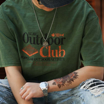 美式復古竹節棉圓領T恤男250g純棉圓領安可拉紅短袖TEE