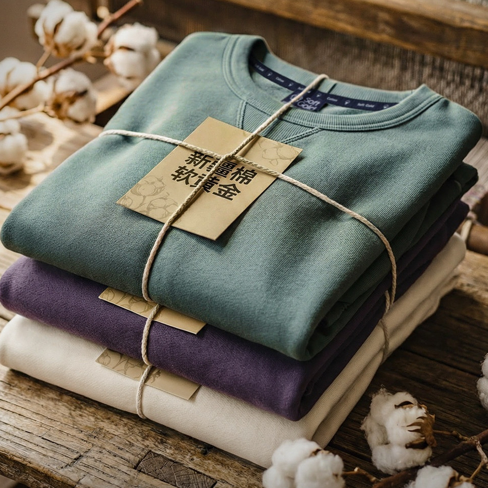 美式新疆棉衛衣紫色圓領套頭無帽外穿寬鬆長袖外套男款春