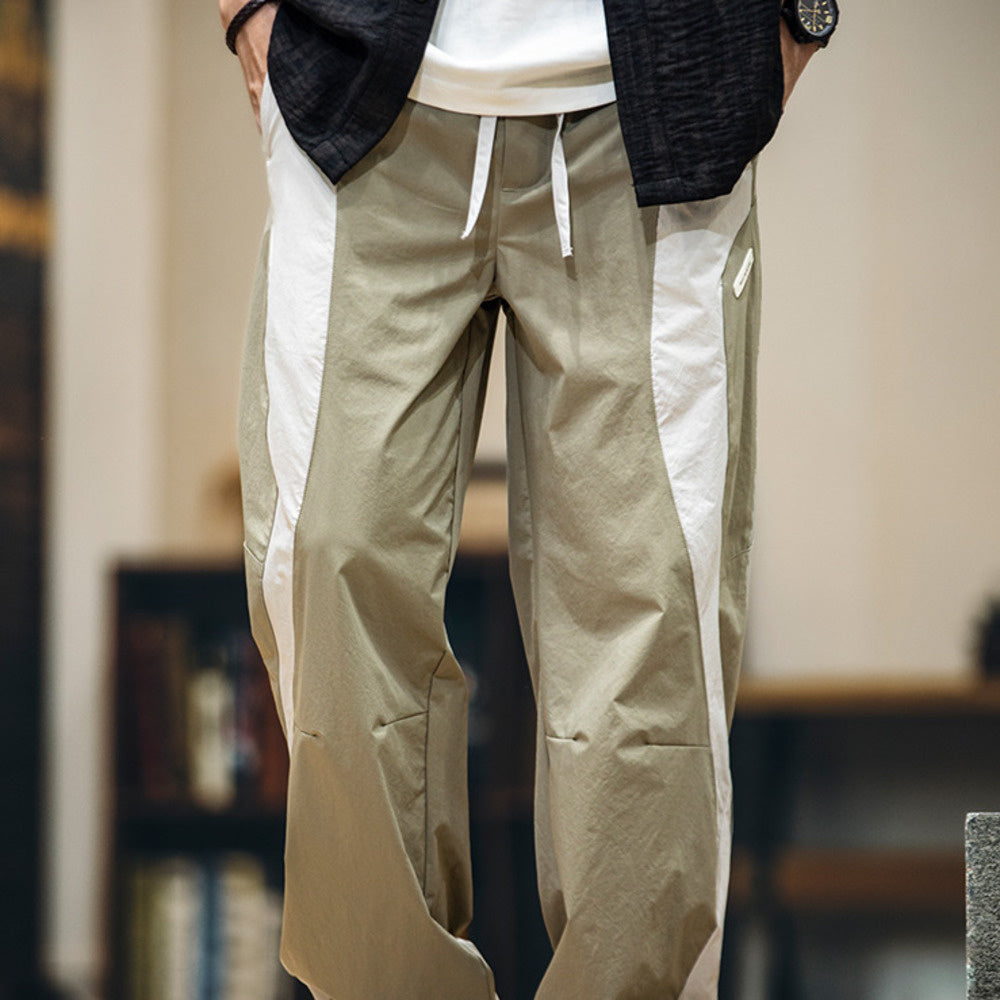 美式拼接工裝束脚休閒褲男春夏2025新款撞色戶外速幹運動褲子薄款