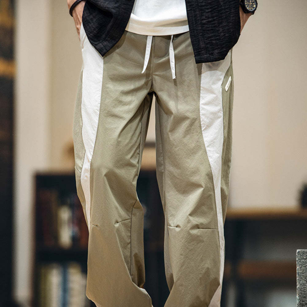 美式拼接工裝束脚休閒褲男春夏2025新款撞色戶外速幹運動褲子薄款