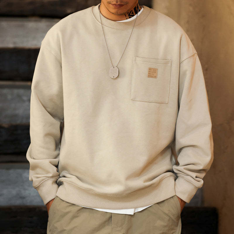 美式休閒復古重磅圓領衛衣男寬鬆毛圈底抓絨vintage打底外套-Retro's Wear