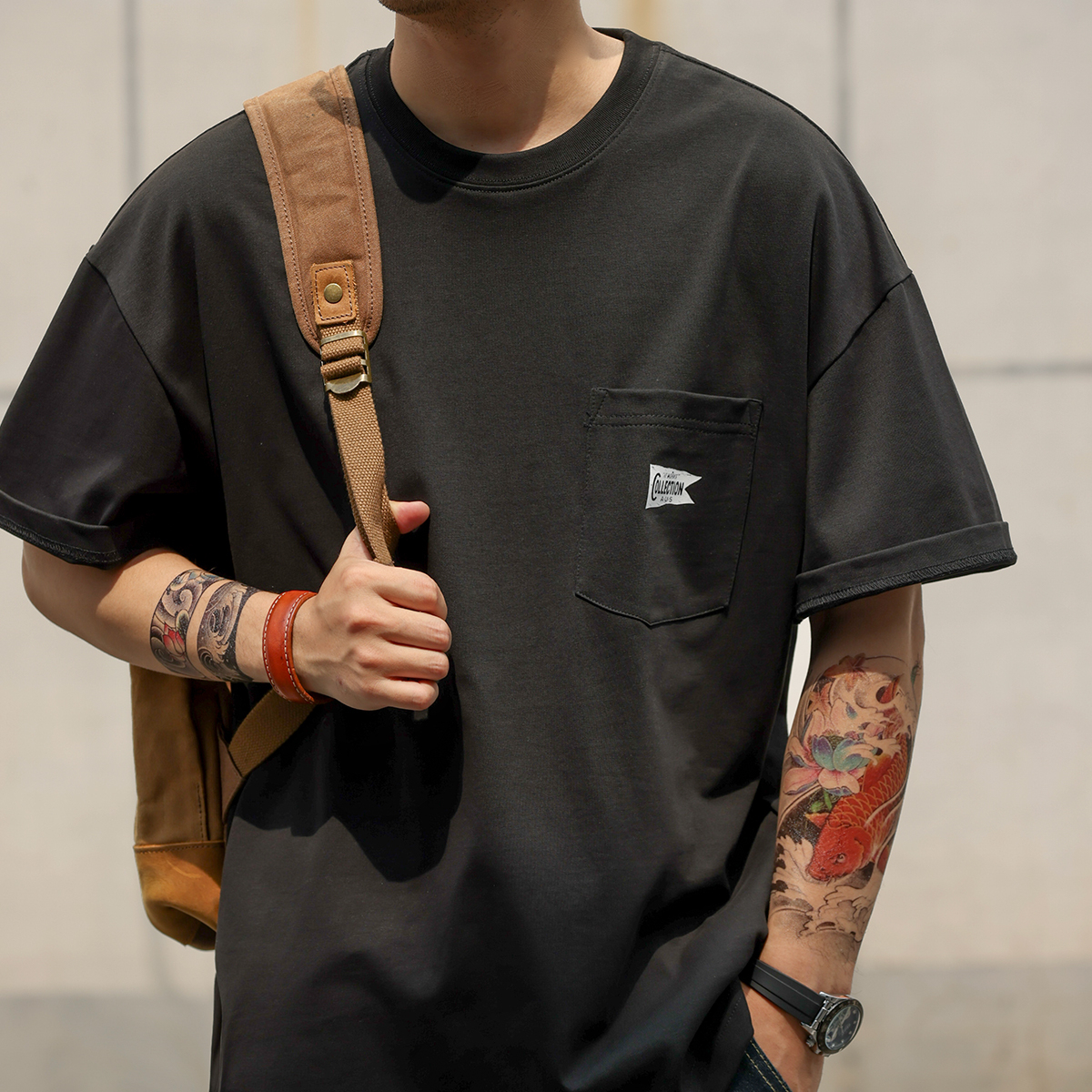 美式復古280g重磅短袖T恤男口袋設計純棉休閒半袖打底衫