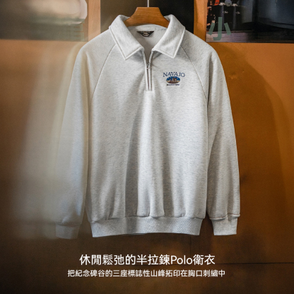 復古灰色翻領polo半拉鍊套頭加絨加厚長袖保暖衛衣外穿女秋冬