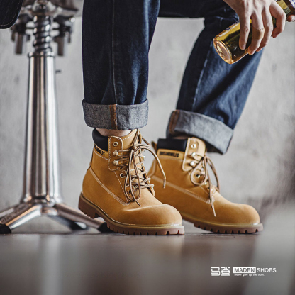 秋季新款美式大黃靴男休閒中幫馬丁靴戶外登山靴復古工裝靴子-Retro's Wear
