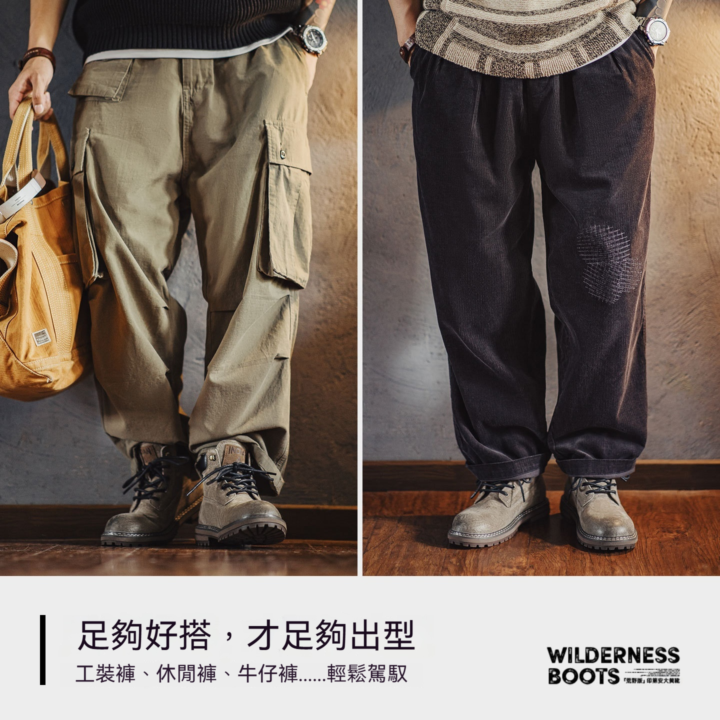 工裝靴男鞋秋冬新款美式復古真皮高級感棕色中幫休閒百搭靴子