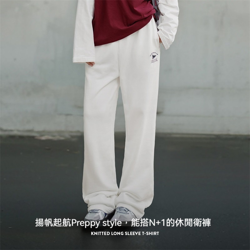 復古垂感休閒衛褲純棉彈力運動褲寬鬆顯瘦闊腿褲慵懶風春秋女-Retro's Wear