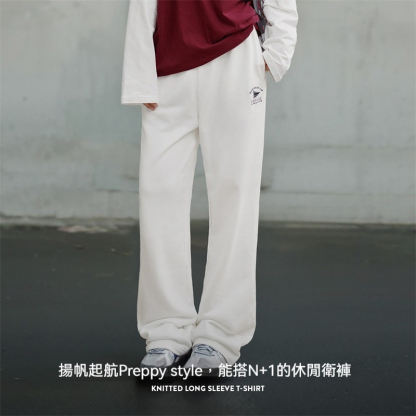 復古垂感休閒衛褲純棉彈力運動褲寬鬆顯瘦闊腿褲慵懶風春秋女-Retro's Wear