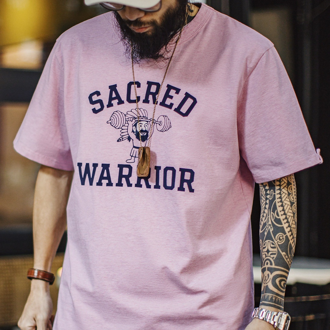 美式復古印花植絨T恤純棉小眾休閒粉色寬鬆短袖男款夏季